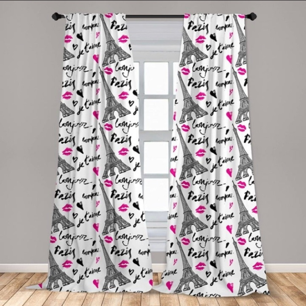 NEW Ambesonne Eiffel Paris 56" X 84”Window Curtains Notre Dame Bicycle Pair